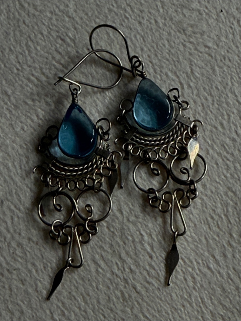 Blue Teardrop Filigree Dangle Earrings - Women Jewelry